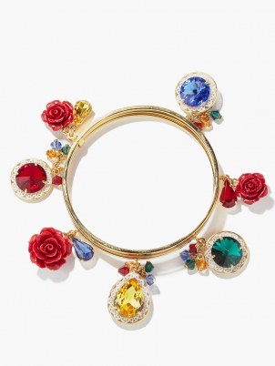 DOLCE & GABBANA Crystal and enamel-rose bracelet / charm embellished bangles / designer floral bracelets