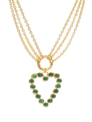 SYLVIA TOLEDANO Heart pendant malachite necklace ~ green stone pendants ~ hearts on ancient style necklaces - flipped