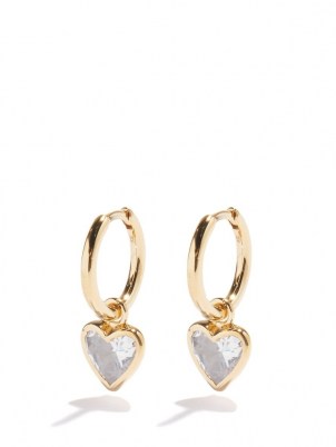 THEODORA WARRE Heart quartz & gold-plated hoop earrings ~ small hoops with hearts - flipped