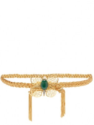 BEGUM KHAN Magic Butterfly jade & 24kt gold-plated belt – womens luxe statement belts – butterflies – women’s feminine fashion accessories - flipped