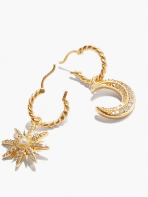HARRIS REED X MISSOMA Mismatched celestial 18kt gold-plated earrings – moon and star jewellery - flipped