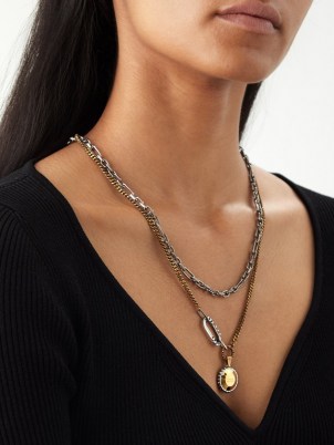 ALEXANDER MCQUEEN Punk pendant-drop chain necklace – double chunky chain designer necklaces – women’s fashion statement jewellery
