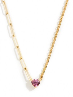 YVONNE LÉON Rhodolite & 18kt gold heart pendant ~ asymmetric chain necklaces ~ womens fine jewellery ~ small luxe pendants ~ hearts - flipped