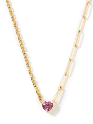 YVONNE LÉON Rhodolite & 18kt gold heart pendant ~ asymmetric chain necklaces ~ womens fine jewellery ~ small luxe pendants ~ hearts