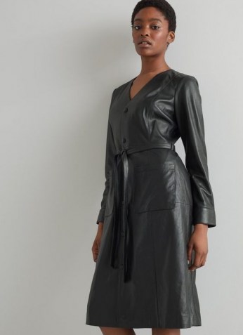 L.K. BENNETT MONMOUTH BLACK LEATHER DRESS ~ luxe tie waist shirt dresses ~ luxury fashion - flipped