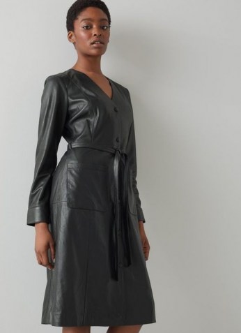 L.K. BENNETT MONMOUTH BLACK LEATHER DRESS ~ luxe tie waist shirt dresses ~ luxury fashion
