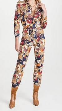 MOTHER The Puffy Wrapper Jumpsuit Flowers in Her Hair / floral denim jumpsuits