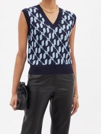 DODO BAR OR Derek sleeveless geometric-jacquard knit sweater – chic knitted tanks – womens patterned vest tops – retro vests – women’s vintage style designer tanks