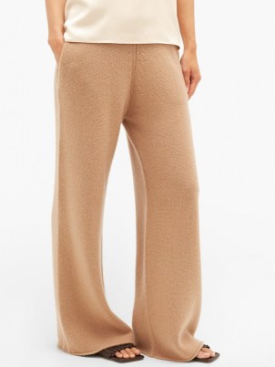 RAEY Wide-leg knitted cashmere trousers in camel ~ luxe light brown relaxed stockinette knit trousers ~ organic loungewear ~ GOTS Scope-certified lounge fashion - flipped