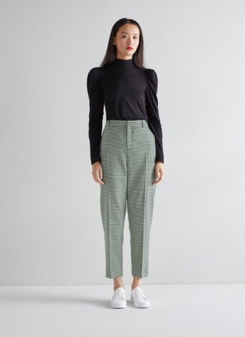 L.K. BENNETT NINA GREEN AND CREAM DOGTOOTH TAILORED TROUSERS / womens houndstooth check print ankle grazers - flipped