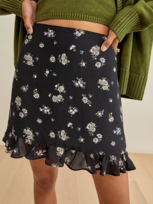 REFORMATION Odell Skirt in Daisy / floral ruffle hem mini skirts - flipped