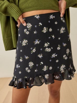 REFORMATION Odell Skirt in Daisy / floral ruffle hem mini skirts