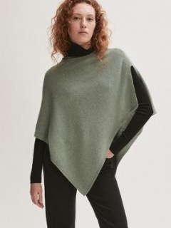 Jigsaw Open Poncho Wool Cashmere in Green | asymmetric hem ponchos | knitted outerwear - flipped