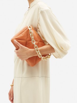 STAND STUDIO Brynn small quilted-leather shoulder bag | orange chunky chain strap handbags | chic flap bags - flipped