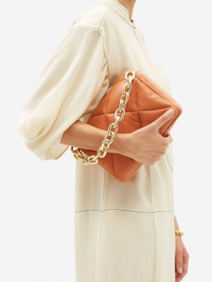 STAND STUDIO Brynn small quilted-leather shoulder bag | orange chunky chain strap handbags | chic flap bags
