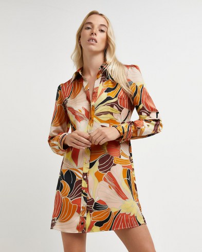 River Island Orange floral mini shirt dress | womens 70s retro fashion | 1970s inspired prints | womens vintage style clothing