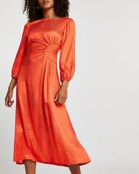RIVER ISLAND Orange jacquard ruched maxi dress / bright side gathered dresses