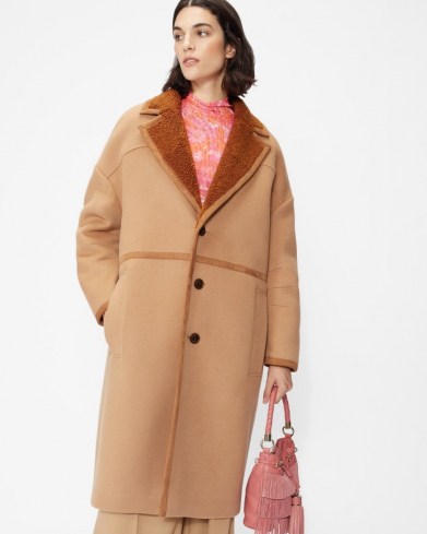 TED BAKER JOANAHH Oversized wool cocoon coat ~ women’s longline relaxed fit camel brown coats ~ womens autumn and winter outerwear - flipped
