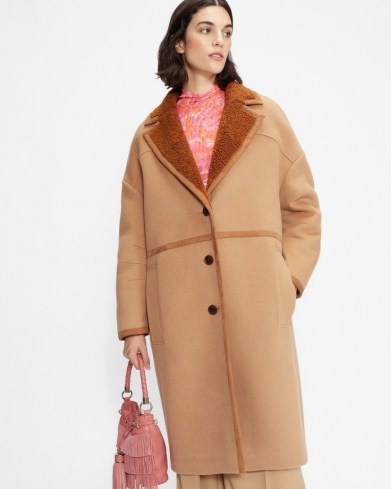 TED BAKER JOANAHH Oversized wool cocoon coat ~ women’s longline relaxed fit camel brown coats ~ womens autumn and winter outerwear