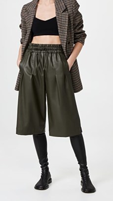 3.1 Phillip Lim Vegan Leather Culottes in Dark Olive ~ womens green luxe style cropped trousers - flipped