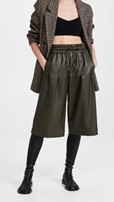 3.1 Phillip Lim Vegan Leather Culottes in Dark Olive ~ womens green luxe style cropped trousers