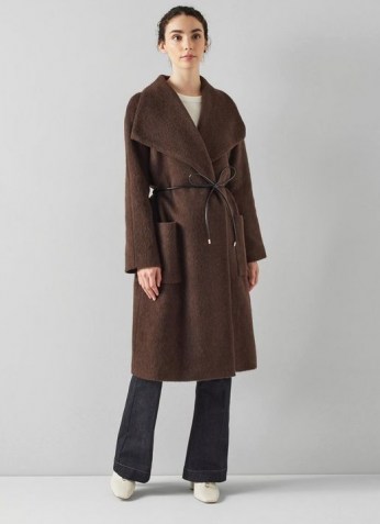 L.K. BENNETT PHOEBE BROWN WOOL-BLEND SHAWL COLLAR COAT ~ chic wide collar coats ~ womens autumn and winter classic style outerwear