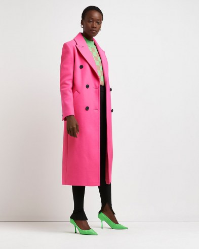 RIVER ISLAND Pink belted double breasted coat – womens bright longline coats