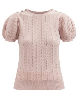 ERDEM Belva embellished cable-knit short-sleeved sweater | luxe pink puff sleeve sweaters | womens designer knitwear