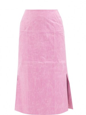 REJINA PYO Coated high-rise pink cotton-blend pencil skirt ~ candy coloured side slit skirts - flipped