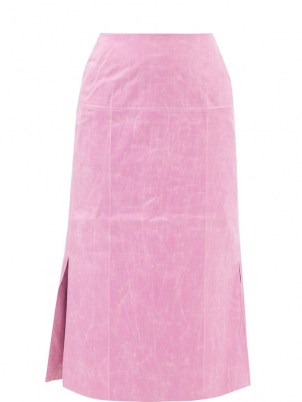 REJINA PYO Coated high-rise pink cotton-blend pencil skirt ~ candy coloured side slit skirts