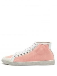 SAINT LAURENT Elba high-top pink canvas and white leather trainers ~ sports luxe sneakers