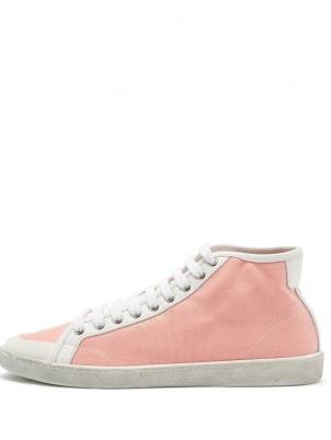 SAINT LAURENT Elba high-top pink canvas and white leather trainers ~ sports luxe sneakers