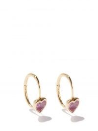 THEODORA WARRE Pink heart-cut quartz & gold-plated hoop earrings ~ jewellery with hearts