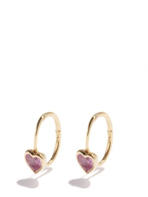 THEODORA WARRE Pink heart-cut quartz & gold-plated hoop earrings ~ jewellery with hearts - flipped