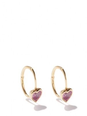 THEODORA WARRE Pink heart-cut quartz & gold-plated hoop earrings ~ jewellery with hearts