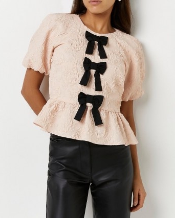 River Island Pink peplum top | romance inspired fashion | romantic style puff sleeve tops