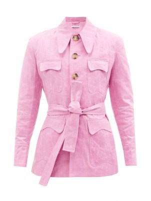 REJINA PYO Tie-waist coated-canvas jacket in pink ~ womens candy coloured jackets - flipped