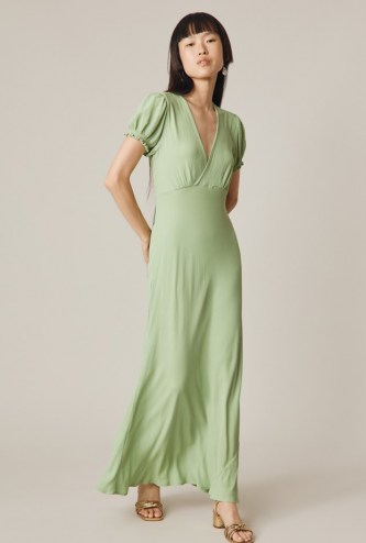 GHOST POET DRESS Green ~ vintage style bias cut maxi dresses - flipped