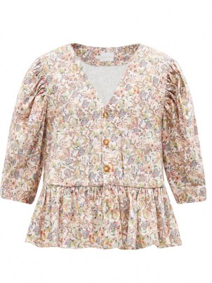KIKA VARGAS Bonita V-neck floral-print cotton-blend top | peplum tops | romantic puff sleeve blouses - flipped