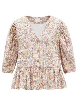 KIKA VARGAS Bonita V-neck floral-print cotton-blend top | peplum tops | romantic puff sleeve blouses