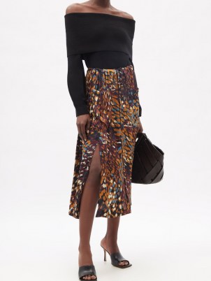 ALTUZARRA Tandy printed-satin skirt ~ fluid fabric split hem skirts ~ autumn colours - flipped