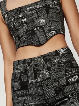 Reformation Raya Style Zine Denim Bustier Top | printed fitted bodice crop tops