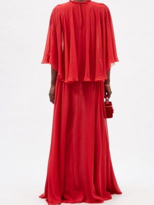 GIAMBATTISTA VALLI Red cape-sleeve silk-georgette gown ~ flowing event gowns - flipped