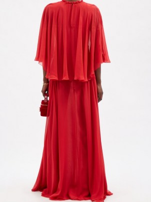 GIAMBATTISTA VALLI Red cape-sleeve silk-georgette gown ~ flowing event gowns