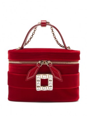 ROGER VIVIER Crystal-buckle red-velvet cross-body bag – small luxe top handle bags – luxury mini handbags