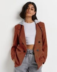 RIVER ISLAND Red dogtooth tailored hooded blazer / houndtooth blazers / womens on trend check print jackets