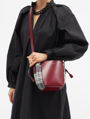 MARNI Gusset small leather & tartan cross-body bag / check print crossbody bags - flipped