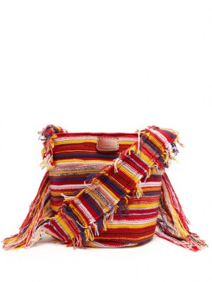 CHLOÉ Jorge small striped recycled-cashmere bucket bag | knitted tasseled edge shoulder bags | fringed handbags - flipped