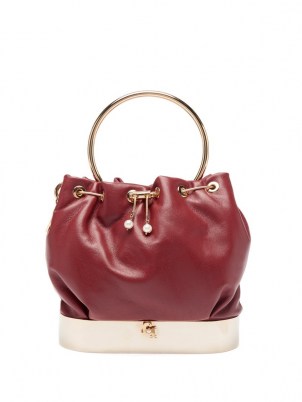 ROSANTICA Velo red-leather bucket bag / small luxe drawstring top bags / designer top handle handbags - flipped