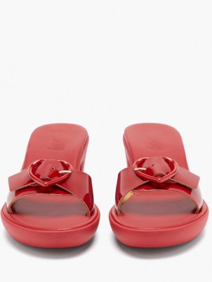 ANCIENT GREEK SANDALS X HVN Clio red heart-buckle leather sandals ~ block heel mules with hearts - flipped